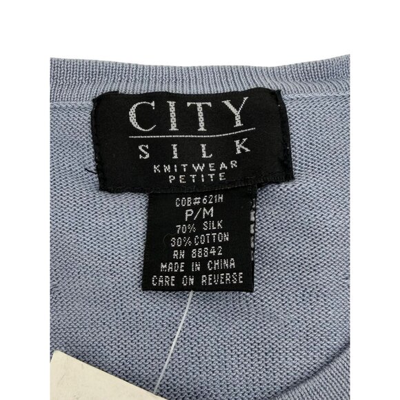 Vtg 90s City Silk Button Up Silk Blend Periwinkle Knit Top | Grandmacore Y2K P/M - Picture 7 of 15